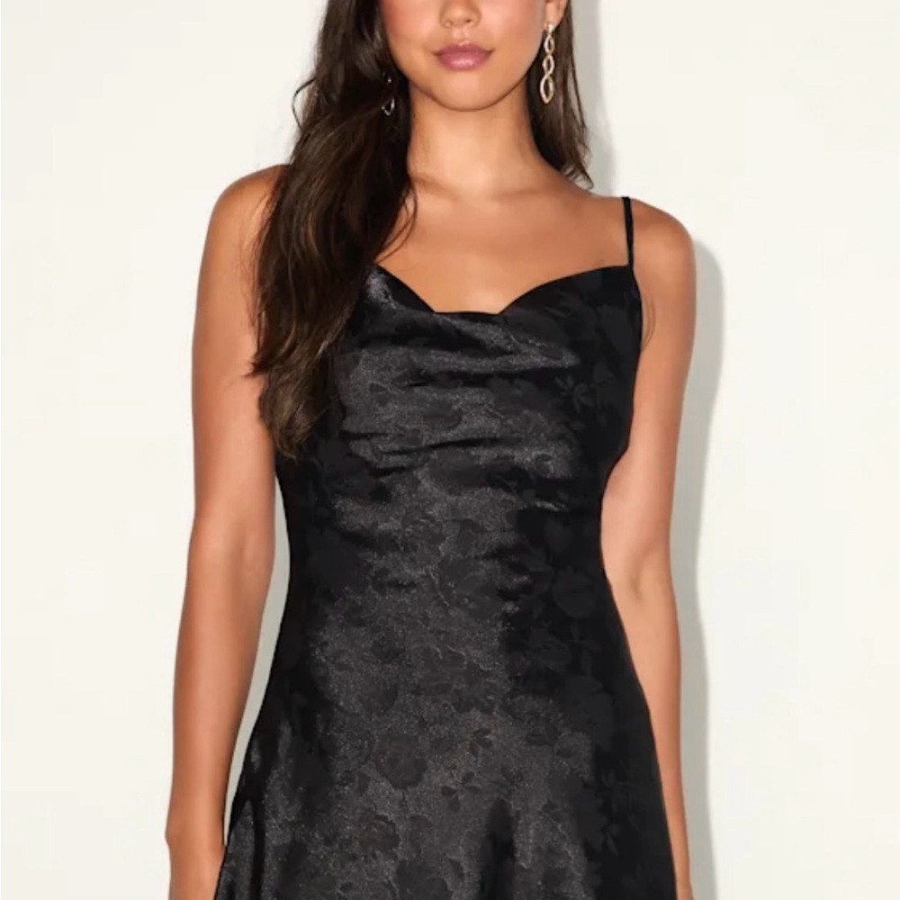 Lulu's Midnight Black Floral Mini Dress